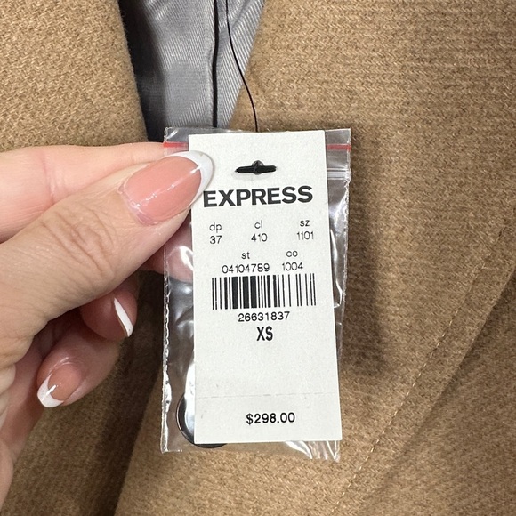 Express Women’s Trench Coat Wool Blend Camel Color Water Resistant size XS. NWT. - Picture 5 of 12